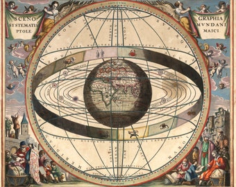 Celestial and Zodiac Chart - Map of the Universe - Cosmography - Astronomy Astrology - Magicians Chart - Old Maps and Prints