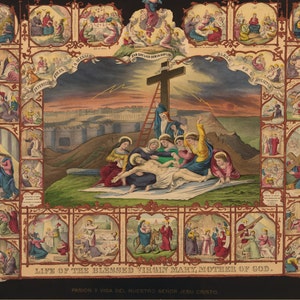 Vida da Bem-Aventurada Virgem Maria - Impressão de arte vintage - Arte bíblica religiosa - Mariologia - Litografia de reprodução antiga - Mapas e gravuras antigas