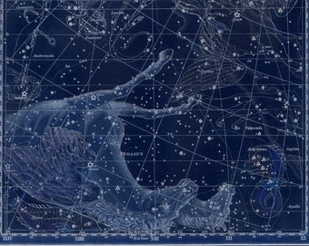 Vintage Constellation Map Print - XII Pegasus & Equuleus - Jamieson Celestial Atlas Astronomy Art
