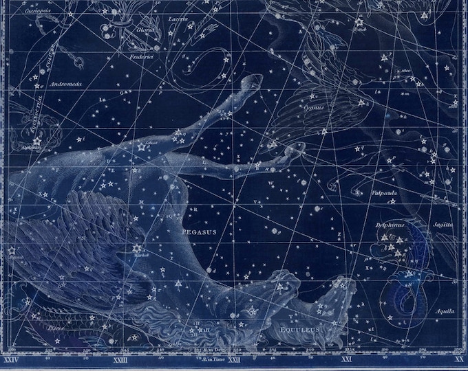Featured listing image: Vintage Constellation Map Print - XII Pegasus & Equuleus - Jamieson Celestial Atlas Astronomy Art