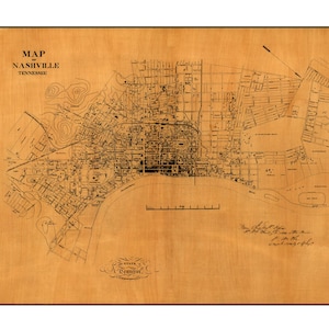 Mapa da cidade antiga de Nashville Tennessee - Guerra Civil Americana - Mapa do engenheiro do exército - Mapas e gravuras antigas - Decoração de parede da cidade musical - Presente histórico