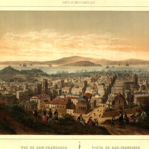 1846 Vue de San Francisco - Alte Karten und Drucke - Vintage Wandkunst - Bay Bereich Karte Druck - California Americana - Historische Landkarte Kunst