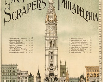 Skyscrapers of Philadelphia Vintage Architectural Print 1898 - Historic Art Print - Victorian Architecture Decor - City Artwork