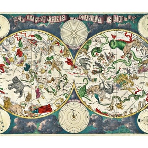 De Wit es Planisphaeri Coeleste Astronomie Kunstdruck - Vintage Celestial Zodiac Chart - Astrologische Sternkarte - Restauration Stil Karte
