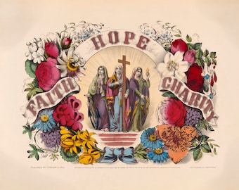 Faith Hope Charity Vintage Art Print - Virtues and Spirituality - Victorian Religious Art - Old Maps and Prints