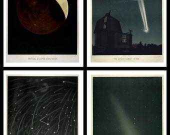 FRAMED Trouvelot Astronomical Drawings Set of 4 Prints