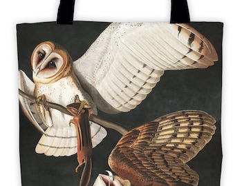 Art Print Tote Bag - Audubon Barn Owl Antique Bird Print - Large Market Tote - Reusable Grocery Bag - Vintage Carry All Beach Bag