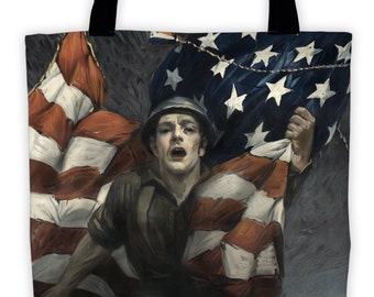 Art Print Tote Bag - Antique WWI Liberty Bonds - Patriotic Large Market Tote - Reusable Grocery Bag - Vintage Carry All Beach Bag