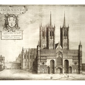 Lincoln Cathedral - Vintage Architectural Print - Religious Art Print - English Decor - London Baroque Cathedral Architecture Drawing