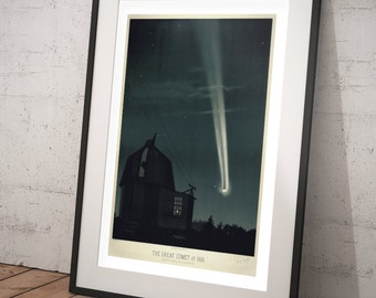 Great Comet of 1881 - Astronomy Art Print - Antique Astronomical Scientific Illustration - Restoration Style - Old Maps and Prints