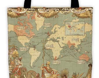 Art Print Tote Bag - British Empire Map of the World - Antique World Map - Large Market Tote - Reusable Grocery Bag - Carry All Beach Bag