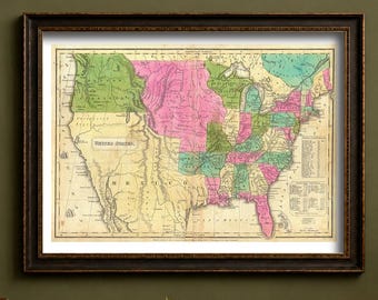 1830 Map of United States and Territories, United States Historic Map Art Print