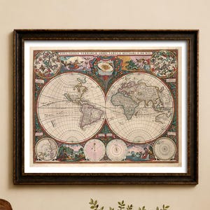ヴィンテージ世界地図イラストプリント | アンティーク壁装飾 | 古地図