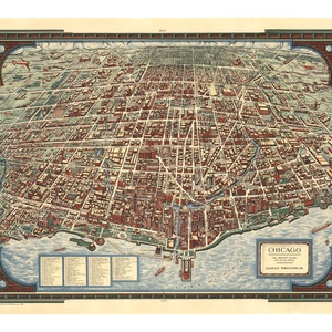 Panorama-Karte von Chicago - Landkarten und Drucke - Jahrgang Wand-Dekor - antike Vögel Auge Karte - historische Kunst-Druck - Geschichte Geschenk - Americana