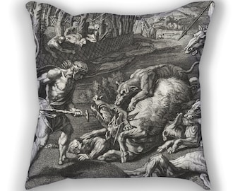 Decorative Pillow - Meleager et Atalanta Antique Print Throw Pillow - Home Decor Accent Pillows - Vintage Hunting Art - Greek Mythology Art