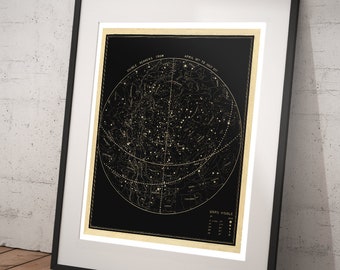 Visible Heavens 02 Constellation Chart, Antique Astronomy and Astrology Wall Art, Night Sky April - July