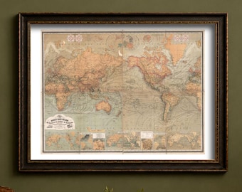 Baur Antique World Map - 1870 Vintage German Restoration Map