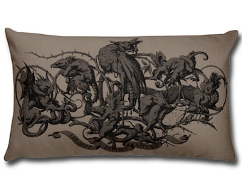 Decorative Pillow - Seven Deadly Sins Art Print Throw Pillow - Home Decor Accent Pillows - Demon Gargoyle - Grotesque Faces and Creatures