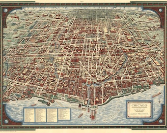 Panoramic Map of Chicago - Old Maps and Prints - Vintage Wall Decor - Antique Birds Eye Map - Historic Art Print - History Gift - Americana