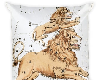 Decorative Throw Pillow - Leo Sign - Home Decor Accent Pillows - Vintage Zodiac Art - Celestial Decor - Antique Constellation Print