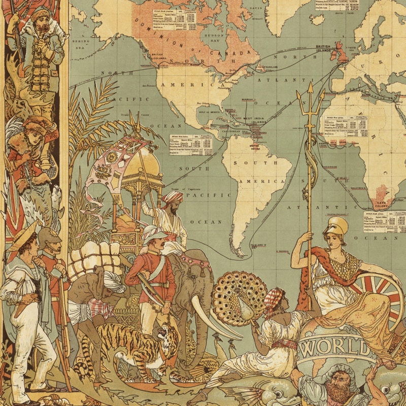 イギリス帝国連邦の世界地図 - 古地図と版画 - アンティーク世界