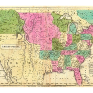 1830 Carte des États-Unis et des Territoires - Anciennes Cartes et Gravures - vintage Art Print - Antique US Map Americana - United States Historic Map