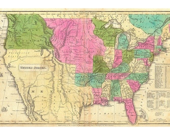 1830 Map of United States and Territories - Old Maps and Prints - Vintage Art Print - Antique US Map Americana - United States Historic Map