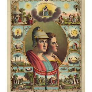 W Bogu ufamy - zabytkowy druk sztuki masońskiej - wiktoriański dokument antyczny - 1800 Americana - osobliwości - osobliwości - Rycerze Pythiasa