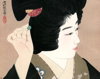 瞳孔瞳ファインアートプリント - 伊藤深水 - ヴィンテージ日本の木版画
