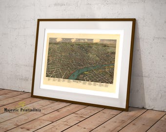 Bird's-Eye View of Nashville Tennessee in the 1880's - Southern Wall Decor