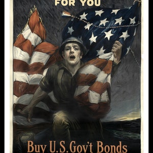 Liberty Bonds WWI World War One Soldier Propaganda Poster Vintage Military Art Prints War Bonds American Flag Militaria Decor image 3