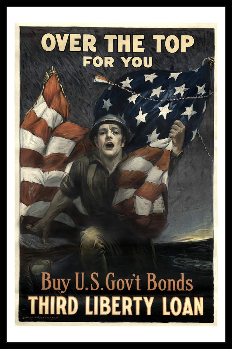 Liberty Bonds WWI World War One Soldier Propaganda Poster Vintage Military Art Prints War Bonds American Flag Militaria Decor image 3