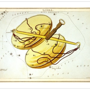 Weegschaal Vintage Sterrenbeeld Astrologische Kunst Print