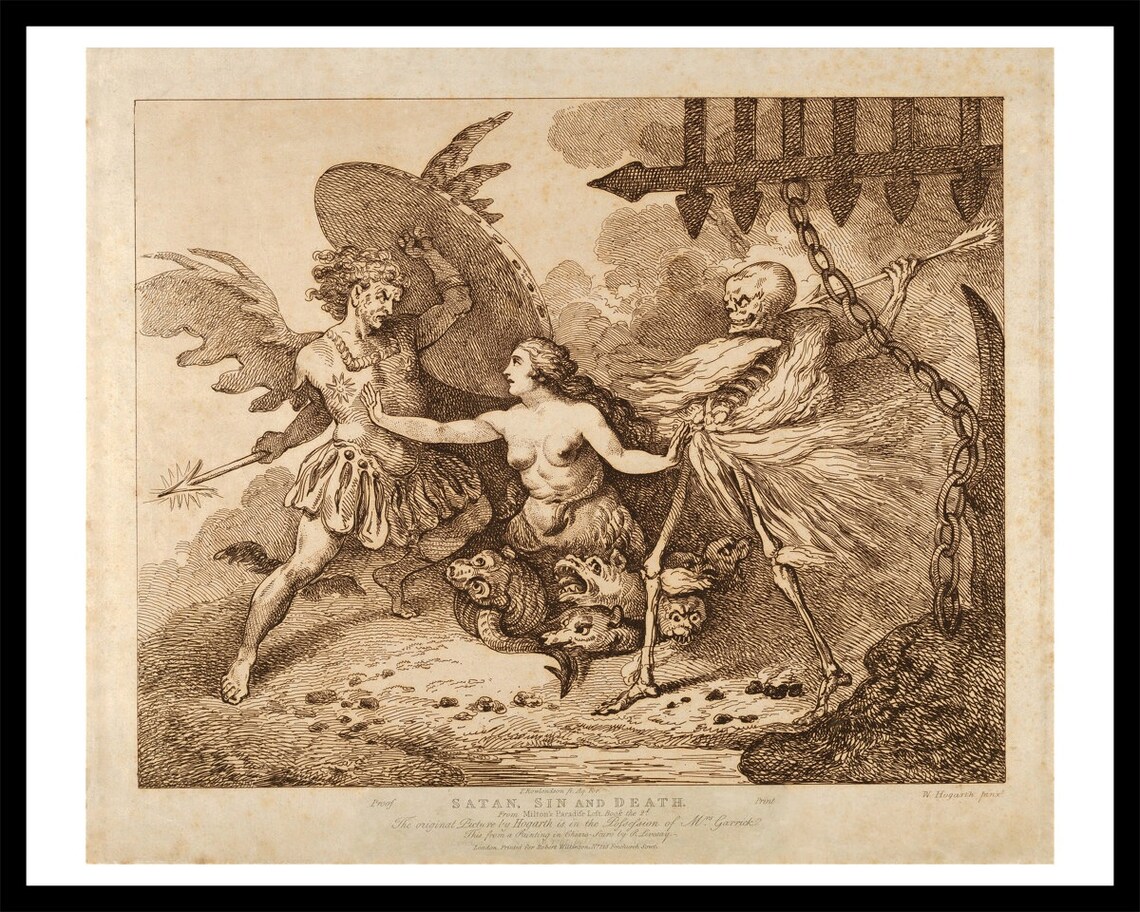 Satan Sin and Death  Paradise Lost  Vintage Religious Art image 3