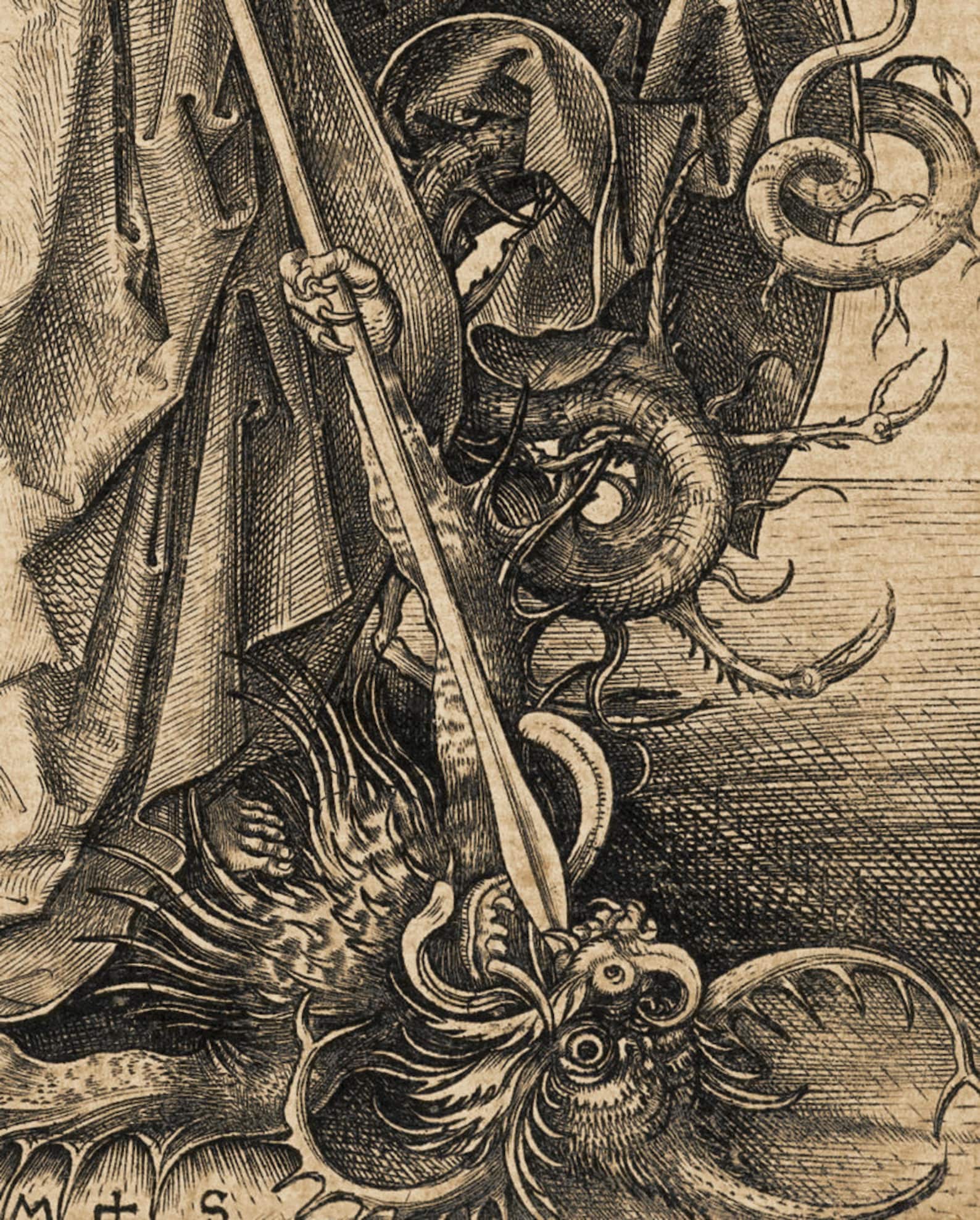 Saint Michael Slaying the Dragon Print, Martin Schongauer Gothic ...