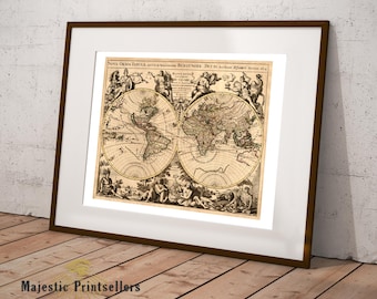Jaillot Antique World Map, 1694 Cartography Art Print - Etsy Hong Kong