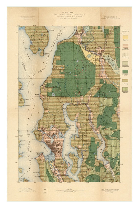 Old Land Registry Maps 1900 Geologic Survey Map Of Seattle Land Use And Timber Old | Etsy