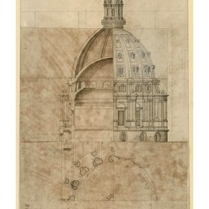 Dome Design for Cathedral of St Paul Vintage Architectural Print English Decor Art Print London Baroque Cathedral Architecture Drawing image 3