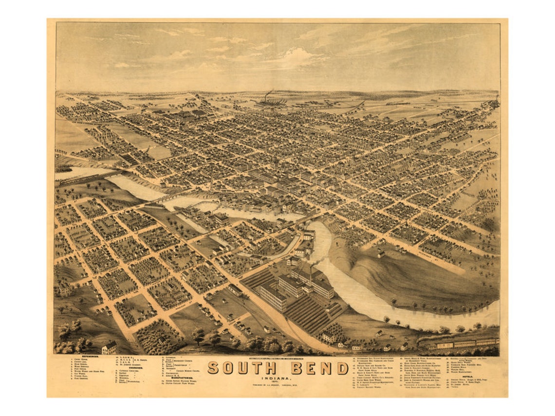 1874 Map of South Bend Indiana Old Maps and Prints Vintage - Etsy