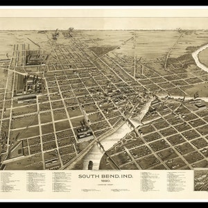 1890 Map of South Bend Indiana Old Maps and Prints Vintage Wall Art Antique Birds Eye City Map Perspective View Historic Map Art image 4