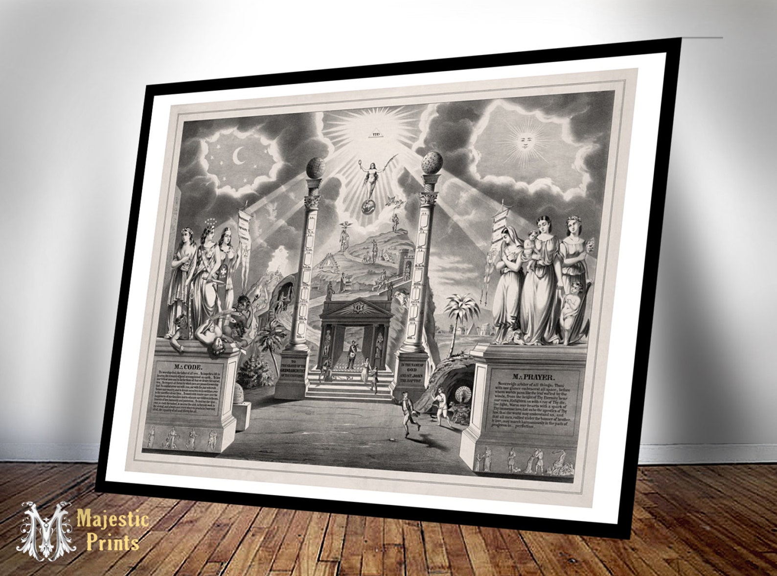 Masonic Chart With Code and Prayer - Vintage Art Print - Antique ...
