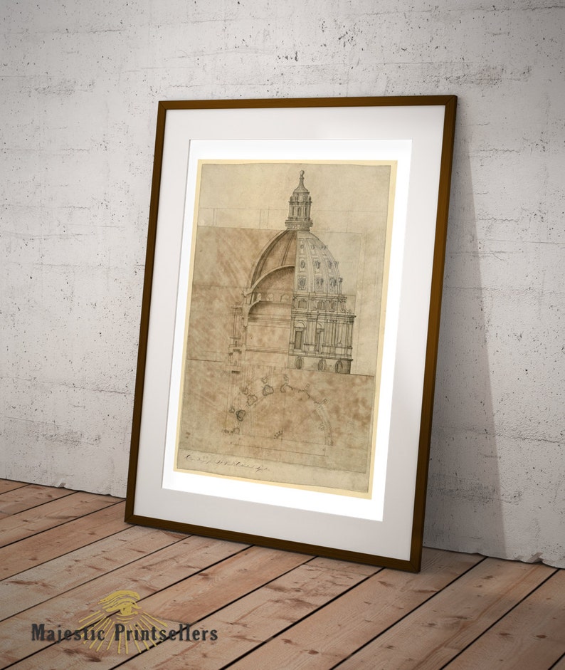 Dome Design for Cathedral of St Paul Vintage Architectural Print English Decor Art Print London Baroque Cathedral Architecture Drawing image 5