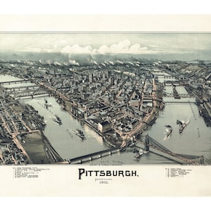 Karte von Pittsburgh Pennsylvania - Alte Karten und Drucke - Vintage Wandkunst - Antike Vogelperspektive Stadtkarte - Americana Historische Karte - Geschichte Geschenk