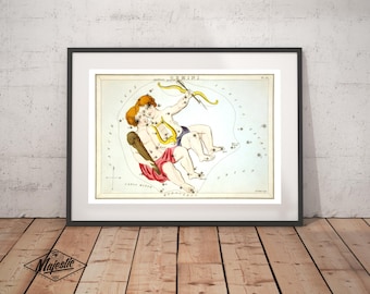 Gemini Zodiac Art Print - Astronomy Astrology Horoscope Art - Vintage Celestial Constellation Chart - Old Maps and Prints