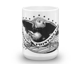 Americana Logo 15oz Coffee Mug - Vintage Eagle Print Coffee Cup - Stars and Stripes - All Seeing Eye - Patriotic Gifts - Latte Ceramic Mug