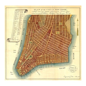 1807 Plan de la ciudad de Nueva York - Mapas y grabados antiguos - Arte de la pared de la ciudad de Nueva York - Mapa de la ciudad antigua - Mapa histórico de la ciudad de Nueva York - Regalo de historia