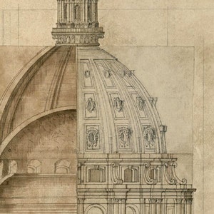 Dome Design for Cathedral of St Paul Vintage Architectural Print English Decor Art Print London Baroque Cathedral Architecture Drawing image 2