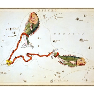Fische Vintage Sternzeichen Astrologie Kunstdruck - Astronomie Astrologie Horoskop Kunst - Celestial Constellation Chart - Alte Landkarten und Drucke