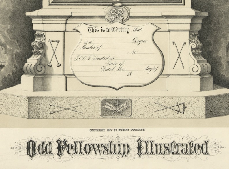Odd Fellows Membership Certificate Vintage Art Print Victorian Document 1800's Americana Curiosities Oddities Fraternal Order imagem 4