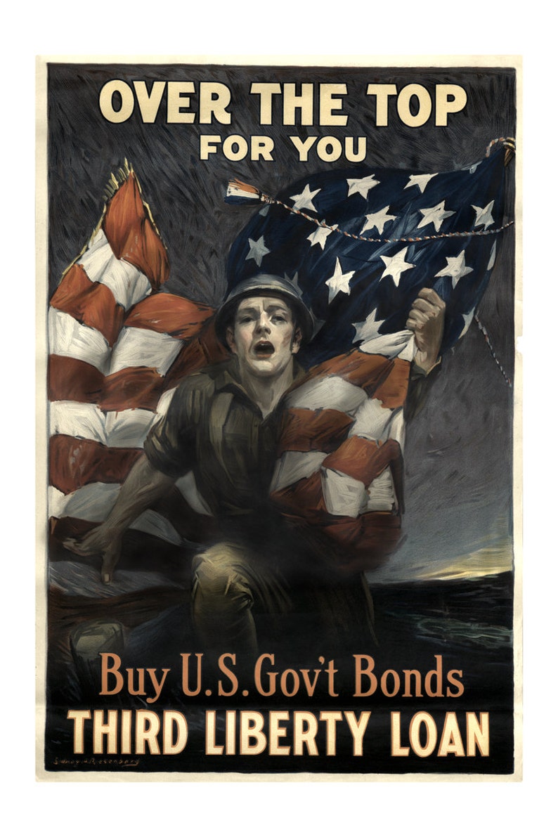 Liberty Bonds WWI World War One Soldier Propaganda Poster Vintage Military Art Prints War Bonds American Flag Militaria Decor image 1